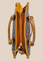 Handbag with a star pattern and a brown handle top view